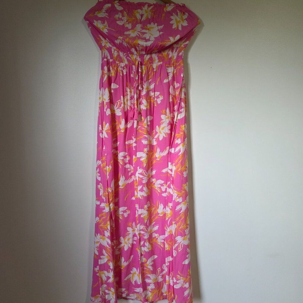 EUC LIKE NEW JESSICA SIMPSON PINK FLORAL SUMMER BANDEAU MAXI DRESS SIZE M